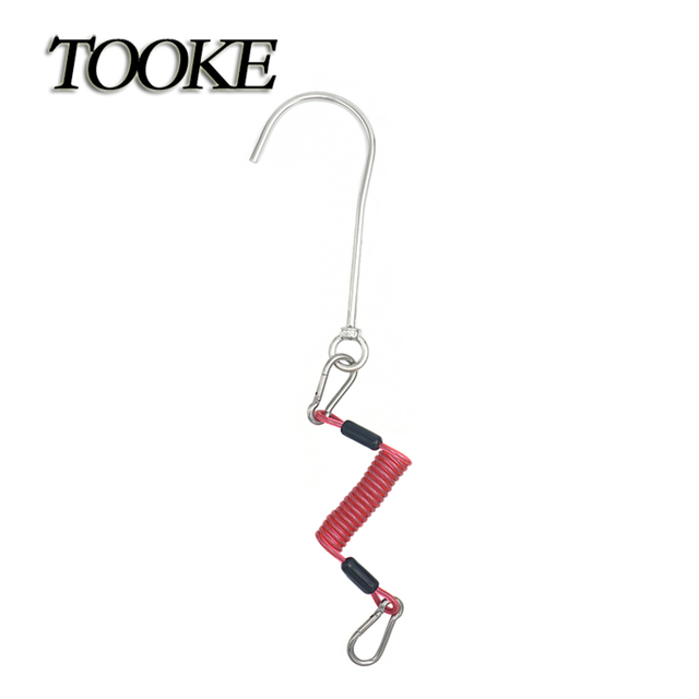 Scuba Diving Current Hook Single Reef Hook Drift Hook with Coil Lanyard Stainless Steel for Current Dive Underwater Sport