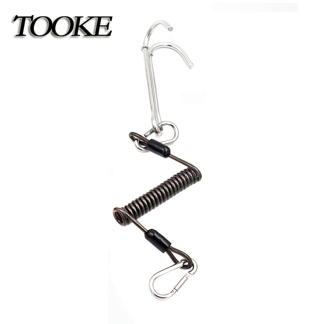 Scuba Diving Current Hook Double Reef Hook Drift Hook with Sping Coil Lanyard Stainless Steel for Current Dive Underwater Sport